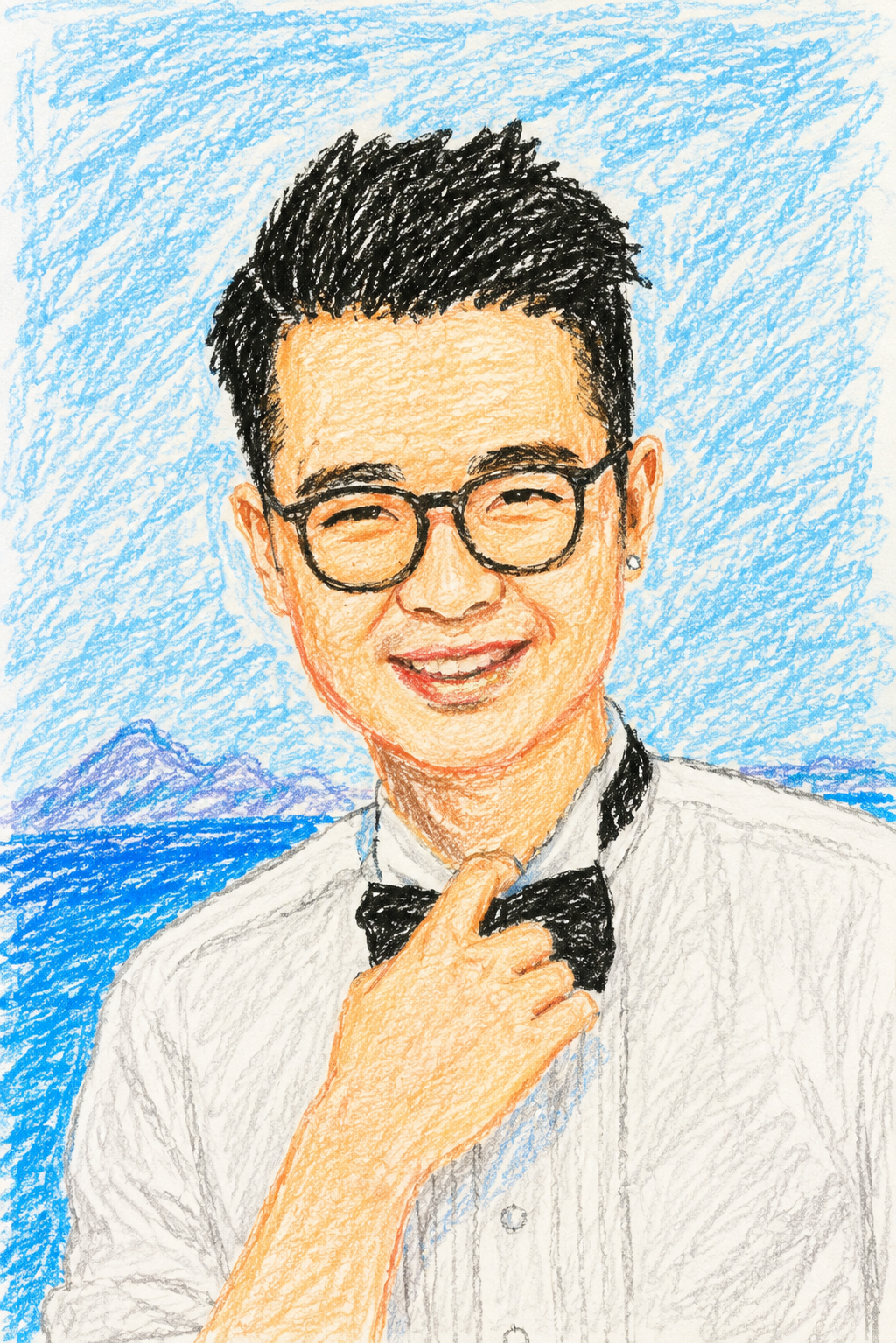 Coloured-pencil portrait of Leo Zhou